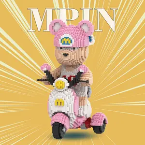 Bear Stem Building Blocks Set, 6800 Pieces 40cm High Creative Sporty Three-Wheel Bear Toy, Unique Gift for Kids and Home Decoration, Building Block Sets