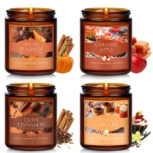Mothers Day Scented Candle Gift Set 4 Pack, Pumpkin Spice, Caramel & Cinnamon Soy Candles, Cozy Fall Home Decor, Christmas & Holiday Gift
