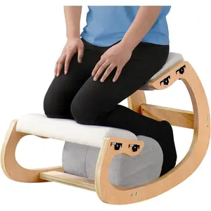 Adjustable kneeling chair, wooden ergonomic posture chair — improve your posture with an angled seat for home office (wood color + pads)