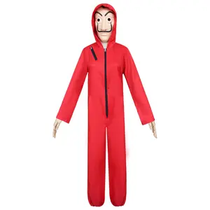 Halloween Paper Money House Dali Costume Red Jumpsuit Clown Cosplay