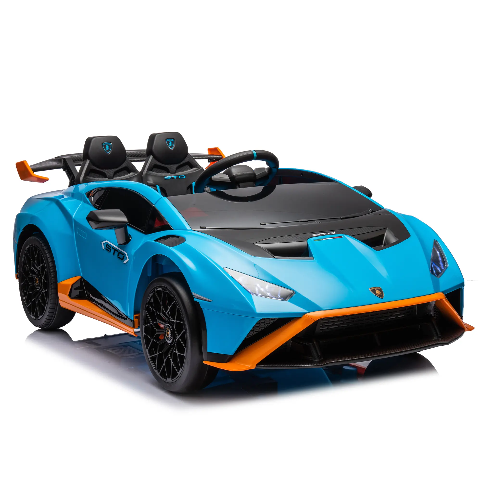 Officially Licensed Unisex Lamborghini Huracan STO 24V Kids Electric Ride-On Drift Car, Lamborghini Look, Dual 200W Motors, Max Speed 9km/h, 360° In-Place Spin Drift, EVA/Foam Tires, LED Lights, Dynamic Music, USB Port, Early Learning Toy for Ages 3-6