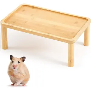 Slide Hamster Wheel Platform Hamster Play Wooden Platform Hamster Platform for Silent Hamster Wheel Acrylic Wheel Wooden Wheel Cage Accessories (Rectangular Style)