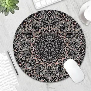 Vintage Mandala Pattern Mouse Pad, Round Mouse Pad with Non-slip Rubber Base, Decorative Mouse Mat for Gaming & Office