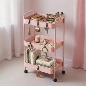 3-Tier Rolling Utility Cart with Wheels 360° Rotating Heavy-Duty Metal Storage Rack for Kitchen Bathroom Living Room or Fridge Organization Modern Organizer Durable Practical Shelving Space-Saving Slim Design