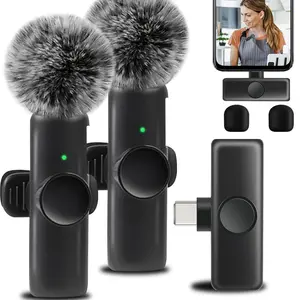 Wireless Lavalier Microphone, Professional Recording Wireless Microphone for iPhone, Android, iPad, 2-Pack Lavalier Microphones for Recording Interviews Videos Podcasts, Audio
