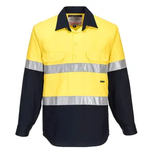 Portwest Mens Prime Mover Hi-Vis Work Shirt Closed Front Reflective Tape MC101