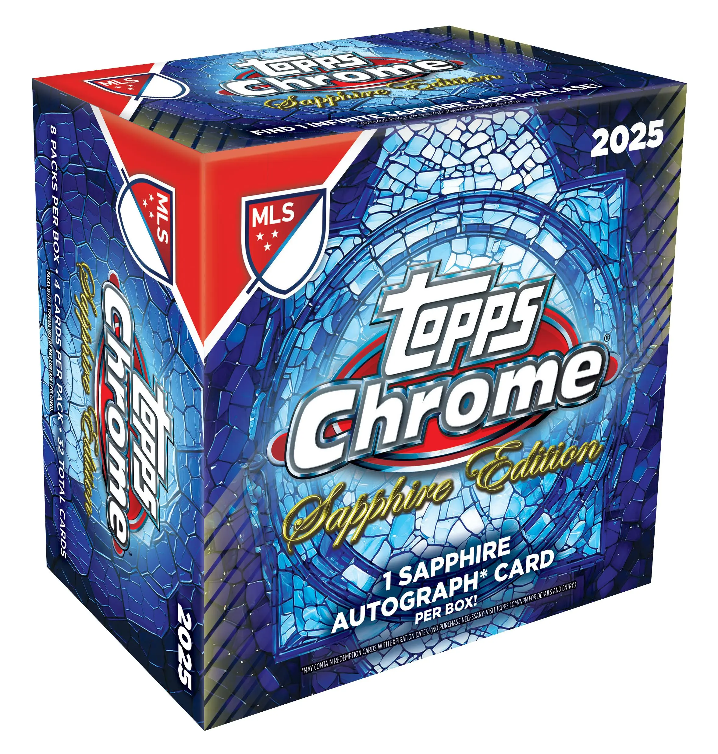 2025 Topps Chrome MLS Soccer Sapphire Edition Factory Sealed Hobby Box - 2025 Season, 4 Cards/Pack, Base Set Collectibles, Chase Sapphire Autograph Cards, Exclusive Sapphire Selections