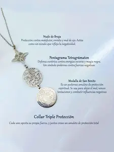 The Witch's Four-line Diagram and The Benedict Saint Pendant Necklace, Triple-protective Amulet, Stainless Steel Chain, Chain Necklaces, Spiritual Jewelry Gift for Men and Women, Ramadan Decorations, Goth Witch Jewelry