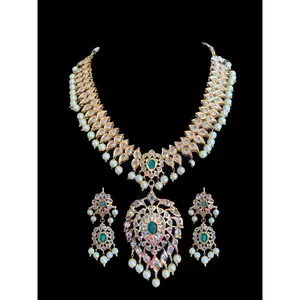 NS207  Ila nizami mango style bridal necklace with earrings in green ( SHIPS IN 4 WEEKS  )