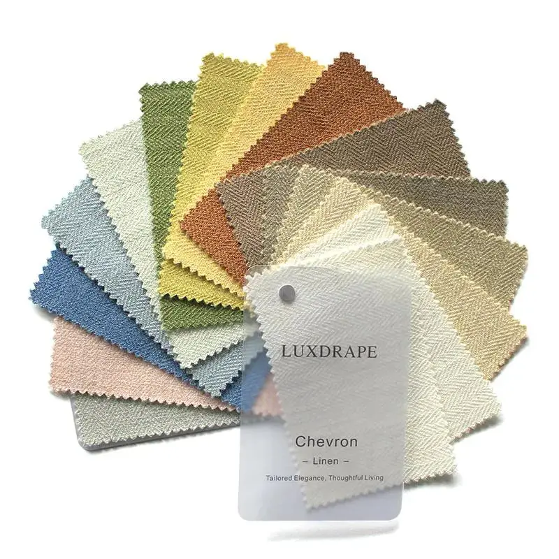 LUXDRAPE Premium Natural-Woven Modern Chevron Linen Fabric Swatches, 15 Color Samples, Breathable Luxurious Textile, Ideal for Custom Curtains, Window Treatments