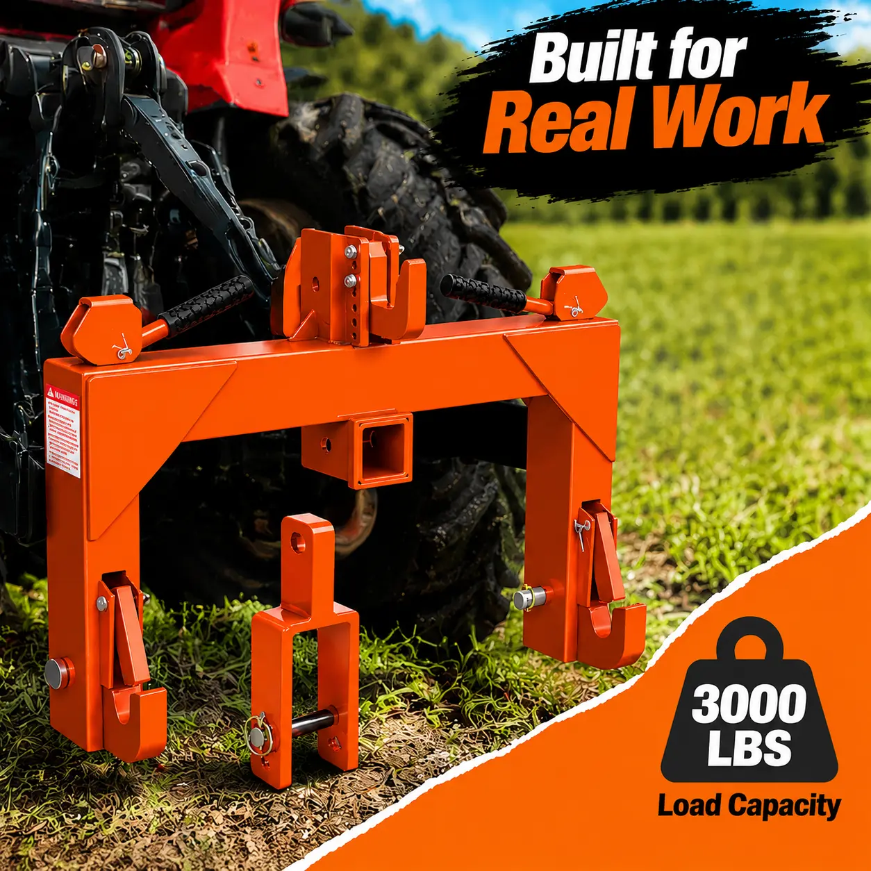 3 Point Quick Hitch with Upgrade Versatile Adapter & 2" Receiver for Category 1 Tractors, 3000 lbs 3-Pt Trailer Hitch Attachment with 5 Level Adjustable Bolt