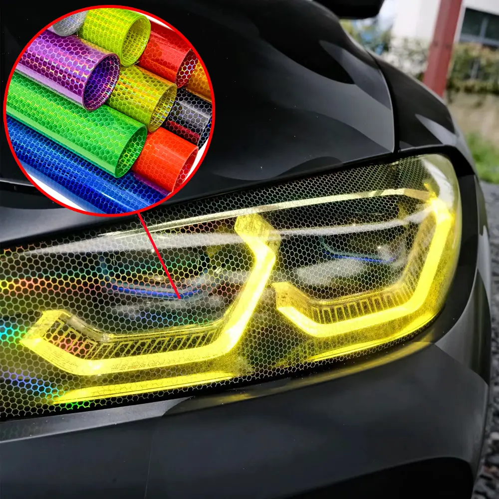 2026 New Car Laser Honeycomb Headlights Taillight Lamp Vinyl Wrap Automobile Headlight Tint Waterproof Film Fog Light Taillight Stickers For Car Décor