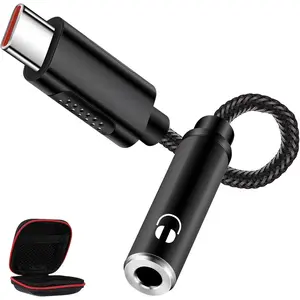 USB C to 3.5mm Headphone Adapter, USB Type C Dongle Audio Jack Converter DAC Chip Braided Cable Aux Earbuds Adapter for Samsung iPhone