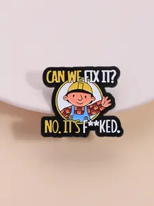 Cartoon Hard Hat Worker Design Brooch, Funny Letter Pattern Brooch, Fashion Accessories for Men & Women, Trendy All-match & Exquisite Brooch for Birthday Gift, Hat Pins