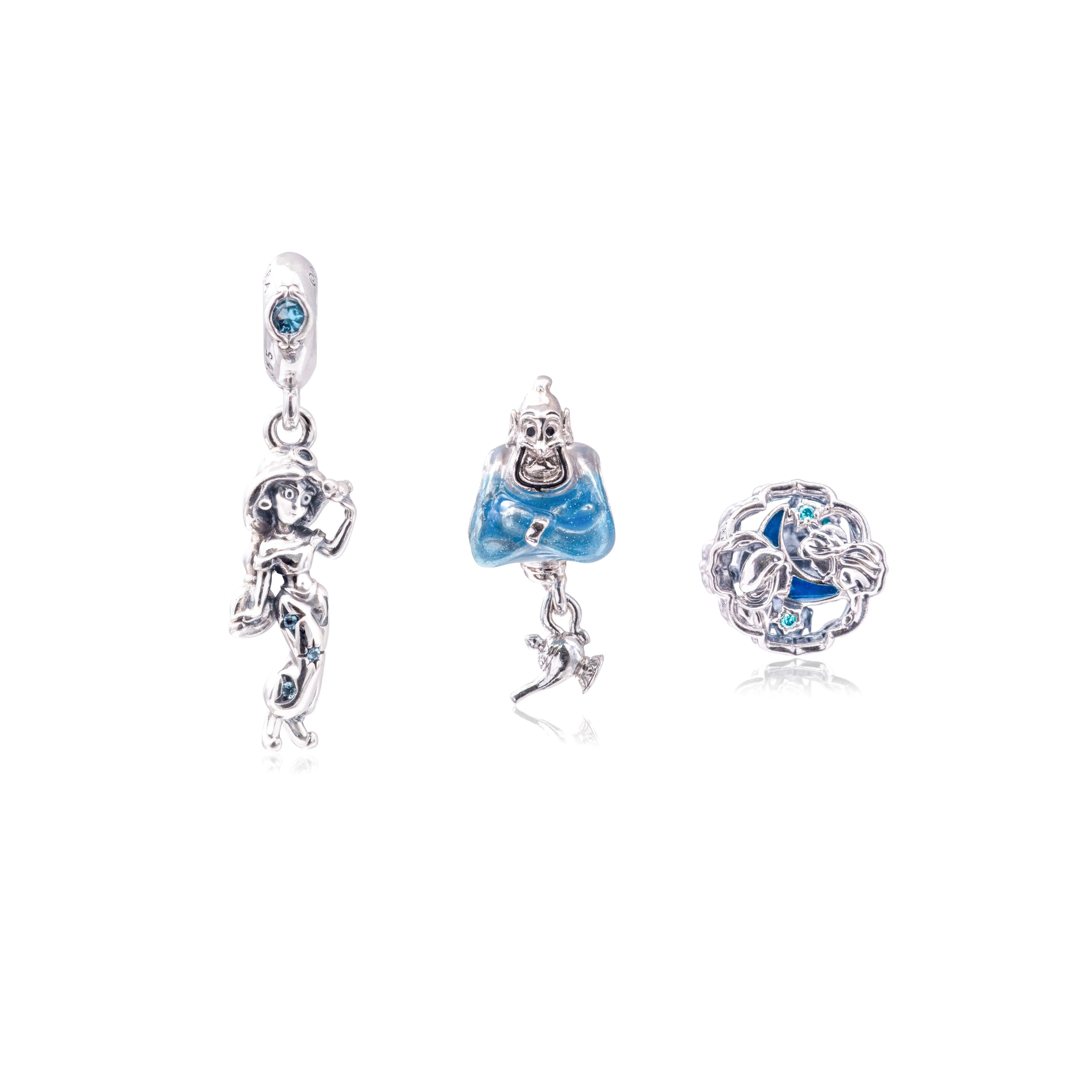 Pandora Disney Aladdin Jasmine & Genie Charm Gift Set B801993, Unisex Silver Jewelry Set for Adults, Glow-in-the-Dark Anniversary Jewelry Accessory, Casual, Elegant