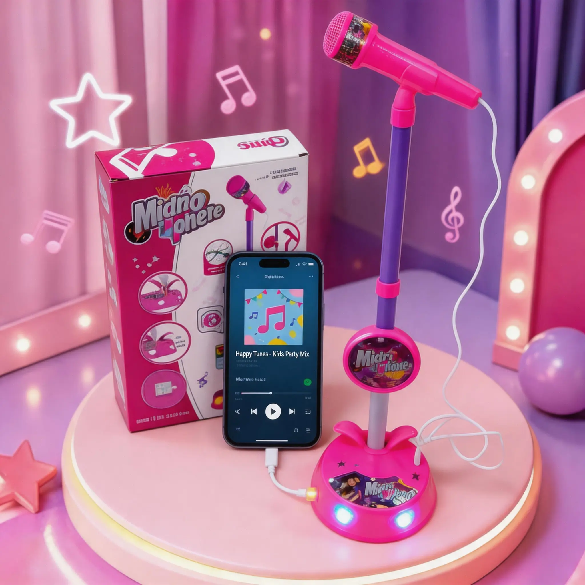 Handheld Round Multifunction Kids Microphone Toy - Toddler Karaoke Machine with AUX Cable, AA Power Compatibility, Builds Confidence & Speech Skill, Ideal Birthday Gift for Toddlers