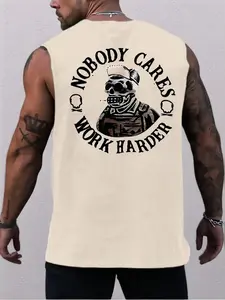 Men's Regular Fit Skull & Letter Print Tank Top, Casual Comfy Workout Sleeveless Top for Summer, Men's Clothes for Outdoor Activities, Menswear, Athletic Tank Tops, Streetwear Tank Vest