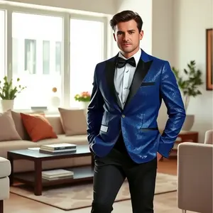 Men's Slim Fit 3-Piece Color Block Suit  Notch Lapel Light Business Groom Wedding Tuxedo, Center Vent