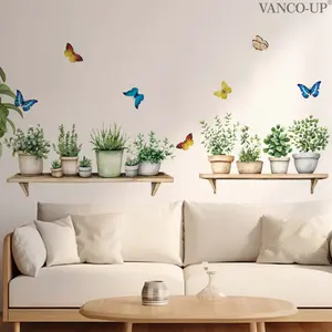 A set (30*60cm*2pcs) of potted butterfly 2D flat wall stickers, home decoration self-adhesive wall stickers, M20307-NC