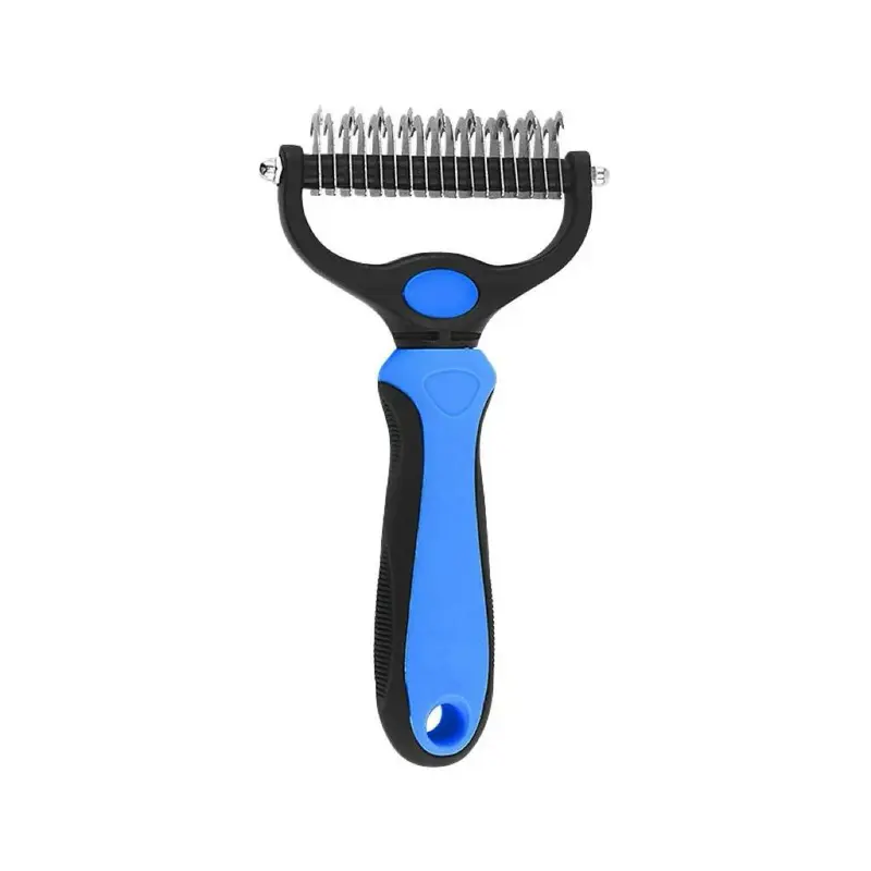 Pet Dematting Undercoat Rake Deshedding Metal Brush - Double-Sided Blades Grooming Goods, Pain-Free Mat Lift, Loose Fur Removal, Medium-Long Fur Fit, Skin-Gentle, Reduces Heavy Shedding, 17 × 10 × 3 Cm Tool for Goldendoodle
