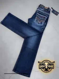 Ace - 1490 A. Blue Mens Western Cowboy Jeans Straight Fit Boot Cut / Pantalon Vaquero  para Hombre corte para Bota
