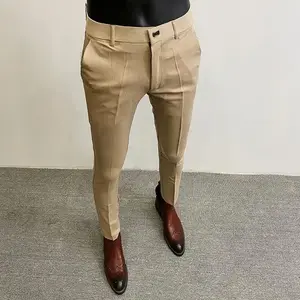 Men Suit Pants Formal Trousers Pantalone Hombre Stretch Slim Solid Color Casual Dress Full Length Pants Fashion New Men Clothing