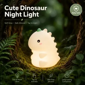 Cute Dinosaur Silicone Night Light for Kids - Rechargeable Touch Lamp, Soft Eye-Friendly Glow Nursery Light, Squishy Stress Relief Toy for Toddlers Bedroom, Portable USB Bedside Lamp