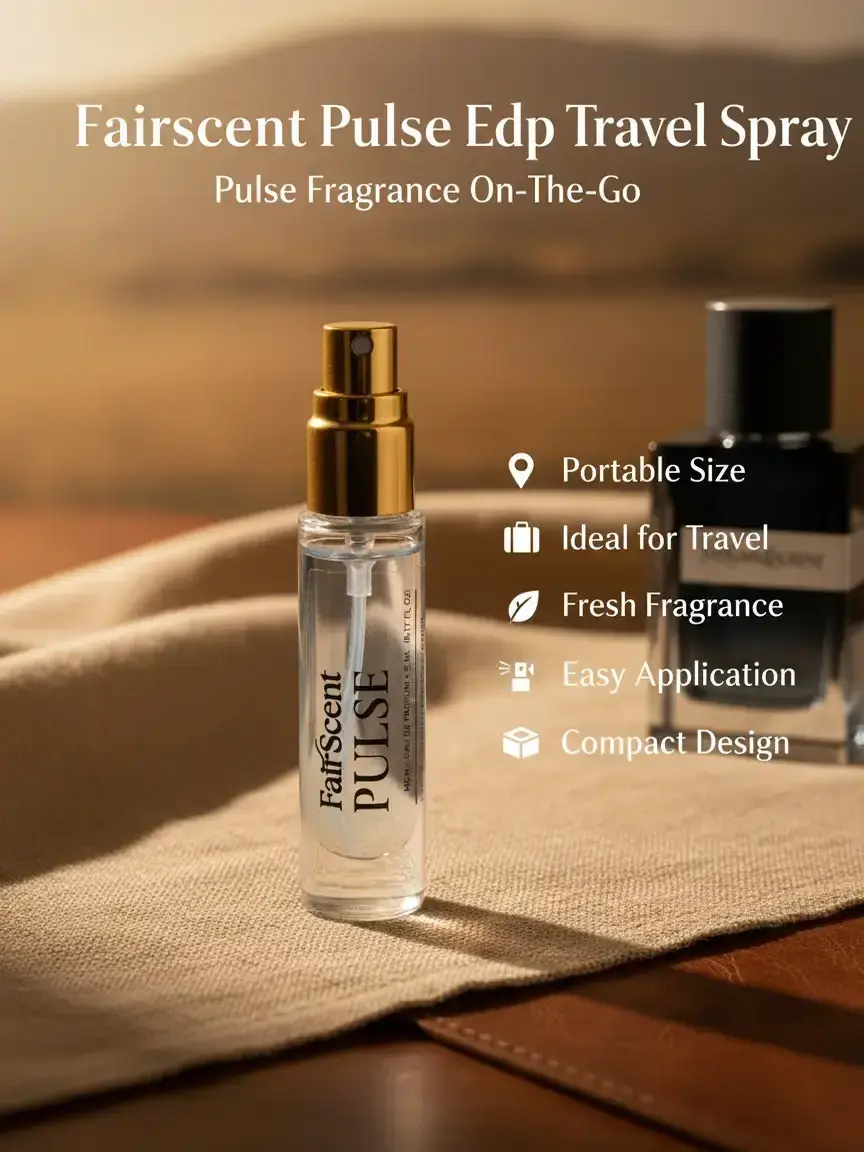FairScent Pulse Men's Travel Spray, Fresh Aromatic Woody Eau de Parfum Decant, 5 mL Atomizer, 65+ Sprays, Single Item, Micro-Mist Men's Fragrance, Mini Perfume Men's Fragrance