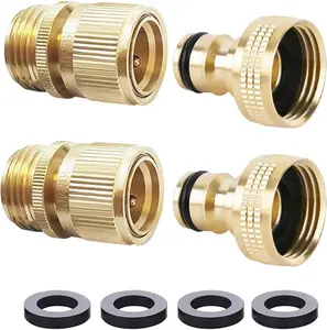 Garden Hose Quick Connect Solid Brass Quick Connector Garden Hose Fitting Water Hose Connectors 3/4 inch GHT (2SETS)
