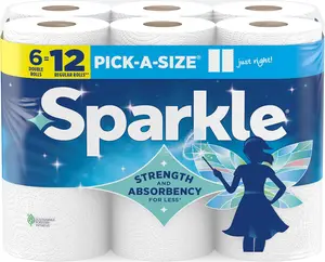 Sparkle Pick A Size Paper Towels 6 Double Rolls 660 Sheets Total Strong 2 Ply Towels for Kitchen Cleanup and Everyday Messes