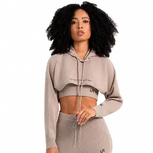 URBVN 168 Relax Realm Long Sleeve Cropped Hoodie for Gym Yoga and Lounge Athletic Pullover Activewear