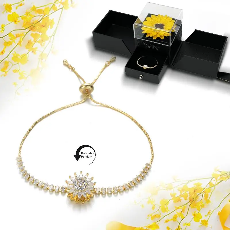 Artificial Sunflower Necklace for Women Her Daughter Girlfriend Wife Mom Friends Sisters Aunt You are My Sunshine with Gift Box for Birthday Wedding Mother's Day Xmas Present Fashionable Rhinestone Decorated