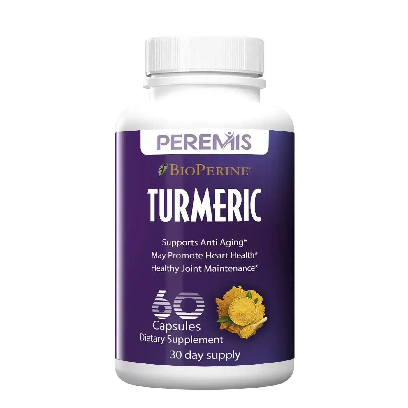 Peremis Turmeric Curcumin with BioPerine - Organic Turmeric 600mg with 95% Curcuminoids & Black Pepper - Joint, Heart & Antioxidant Support Supplement, Non-GMO Vegan, 60 Capsules
