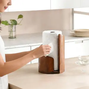 The Mountain tissue holder is suitable for countertops, a wooden kitchen storage rack, household box, made of 100% natural wood with round base and an iron stand, standard/large rolls paper, must-have f vegetable wash basket garlic grinder pantry pancake