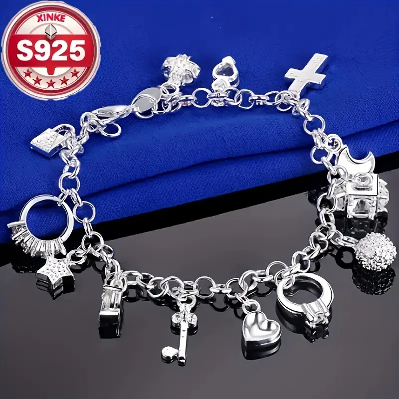 925 Sterling Silver Charm Bracelet for Women, Vintage Fashion Collection, Daily Wear Jewelry Accessory