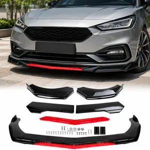 Universal Front Bumper Lip Splitter & Side Skirt Kit, Gloss Black Sport Style Body Kit for Sedan SUV Coupe, ABS Chin Spoiler Diffuser Protector, Racing Exterior Accessories