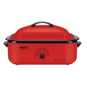 Nesco 6269807 18 qt. Chrome Red Porcelain Roaster Oven - 12 x 15 x 23.5 in.
