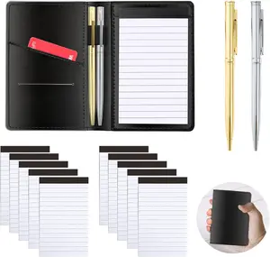 13-Piece Mini Pocket Notepad Set with Multi-Pocket Leather Holder, 10 Pack 3x5 in Small Lined Notebook Refills (30 Pages Each), and 2 Metal Ballpoints