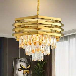 Modern 3-Tier Crystal Chandelier, Height Adjustable Chain Hanging Gold Crystal Chandelier for bedroom/living room/dining room