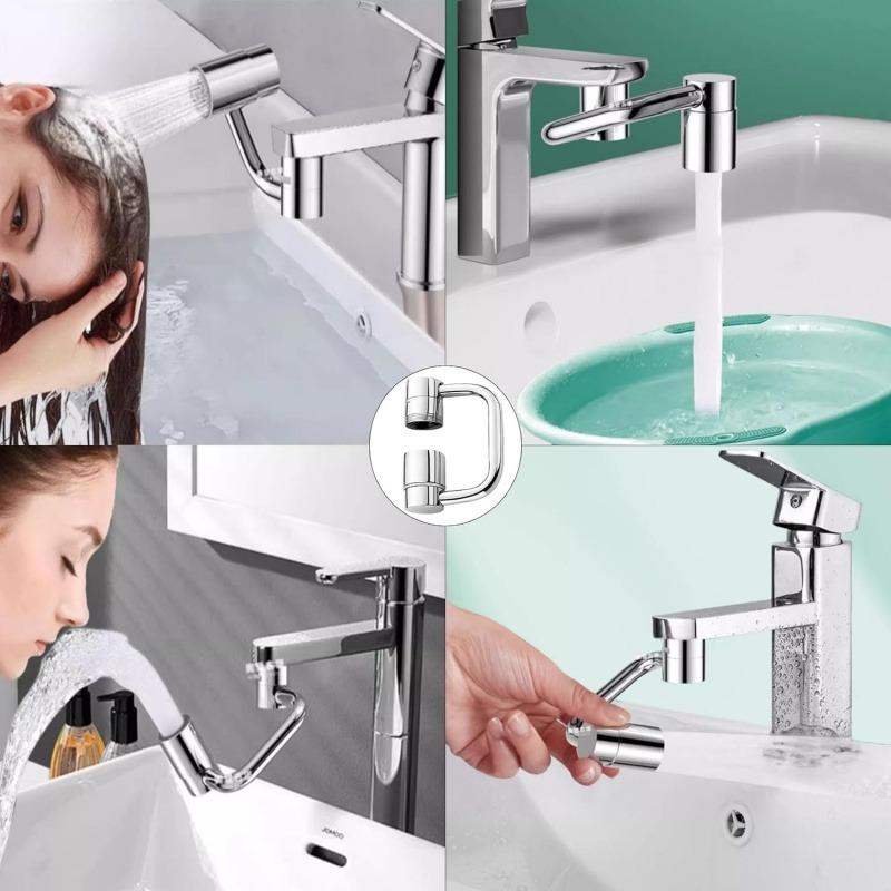U Shape Faucet Extender – 360° Rotatable Sink Aerator, Universal Bathroom/Kitchen Faucet Attachment, Splash-Free & Dual-Mode Water Flow, Easy Install with Adapters