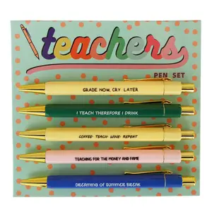 Teacher's Day Gift, 1.0mm Ballpoint Pen Set, 5 Counts/set Funny Slogan Ballpoint Pen, Personalized Daily Writing Pen Set, Unique Office Gift, Funny Teacher Pens