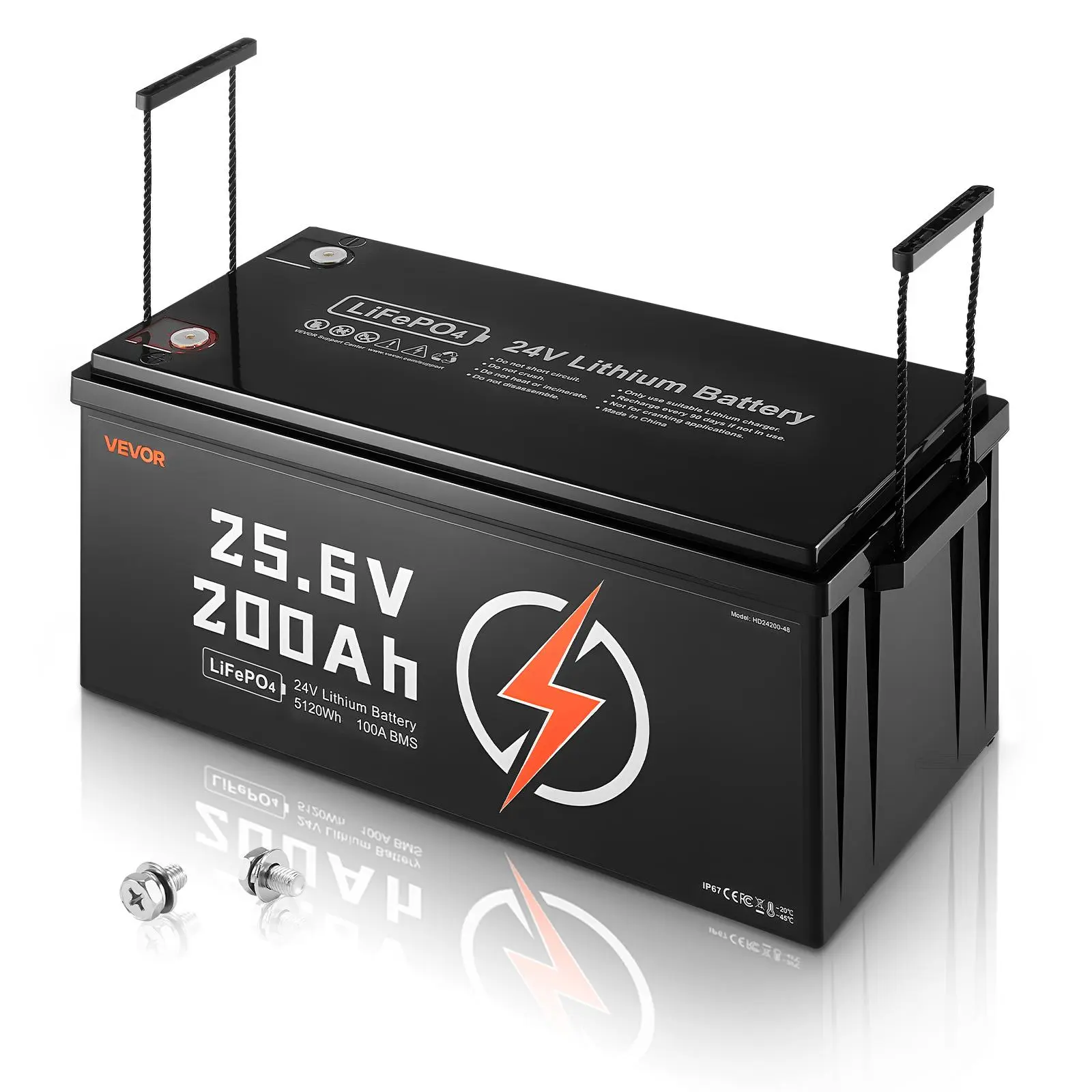 【Summerfinds】VEVOR 24V 200Ah LiFePO4 High Output Portable Rechargeable Lithium BatteryBuilt-in 100A BMSDeep Cycle with Low Temperature Protection4000+ CyclesMax. 5120Whfor RVMarineHigh Output BatteryPortable Rechargeable Battery, High Output Battery