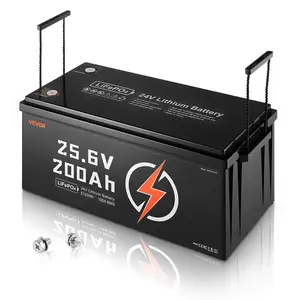VEVOR 24V 200Ah LiFePO4 Lithium Battery, Summervibes, Built-in 100A BMS, Deep Cycle Lithium Rechargeable Battery with Low Temperature Protection, 4000+ Cycles, Max. 5120Wh, for RV, Camper, Trolling Motors, Marine