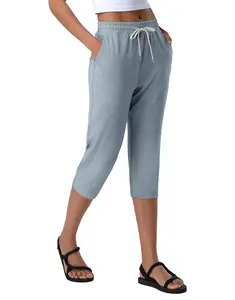 Pioneer Camp Women's Capri Yoga Pants Wide Leg Loose Stretch Athletic Sweatpants Causal Cropped Pajama Pants with Pockets