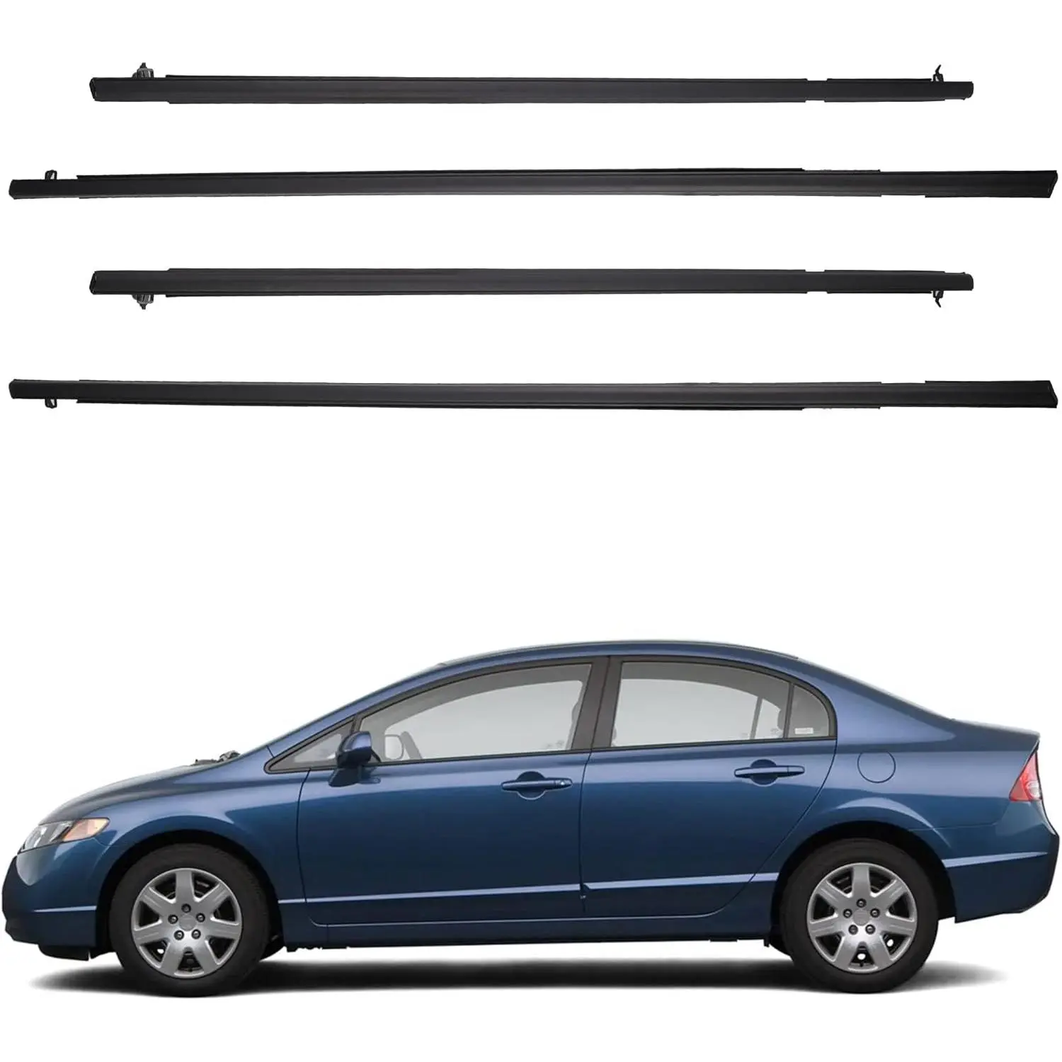 4 count Weatherstrip Window Seal  Window Moulding Trim Compatible with  Civic 2006-2011 Replaces#72450-SNA-A01 72410-SNA-A01 72950-SNA-A01 72910-SNA-A01