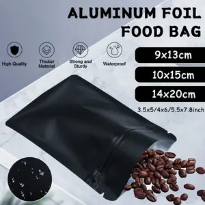 100PCS Black Aluminium Mylar Foil Bags Stand Up Pouch Resealable Food Storage 9x13cm 10x15cm 14x20cm High Quality Thicker Material Waterproof