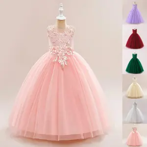 Pink Kids Clothes 386 Princess Long Ball Gown Frock Embroidered Beading Children Formal Evening Party Pageant Prom Host Cocktail Dress Flower Girls 4-14Y
