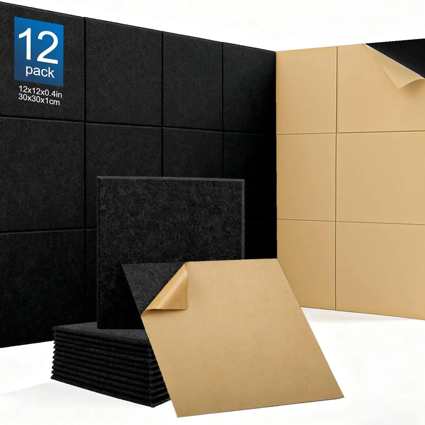 12pcs Self-Adhesive Soundproof Wall Panels, Acoustic Foam Boards for Home Office Walls, Display Plan Board, Announcement Board, Photo Board