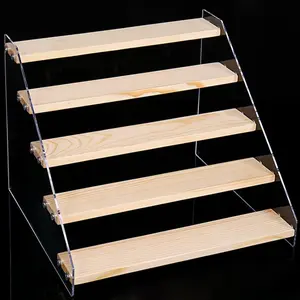 Acrylic Display Stand with Wooden Boards, 1 Count Multi-layer Wooden Durable Storage Display Rack, Desktop Organiser Display Stand for Jewelry, Bracelet, Earrings, Dolls