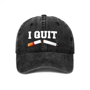 “I Quit” broken cigarette print washed retro adjustable dad baseball cap for everyday wear